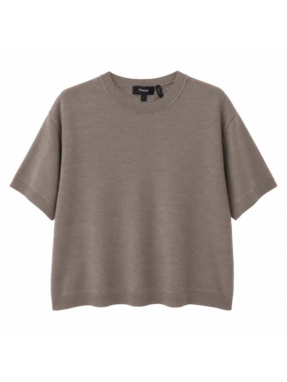 Theory wool knit shrunken short sleeve top in taupe brown. Women’s S